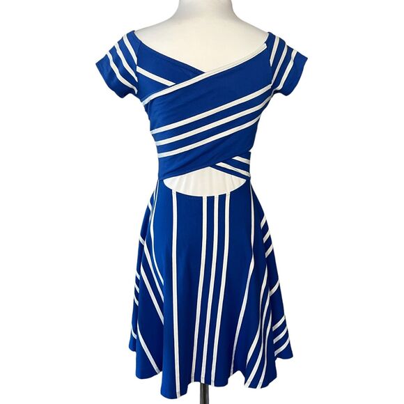 Ann Taylor Loft Dress Women’s Petite PXS Short Sleeve Blue Stripe Open Back - Picture 3 of 6